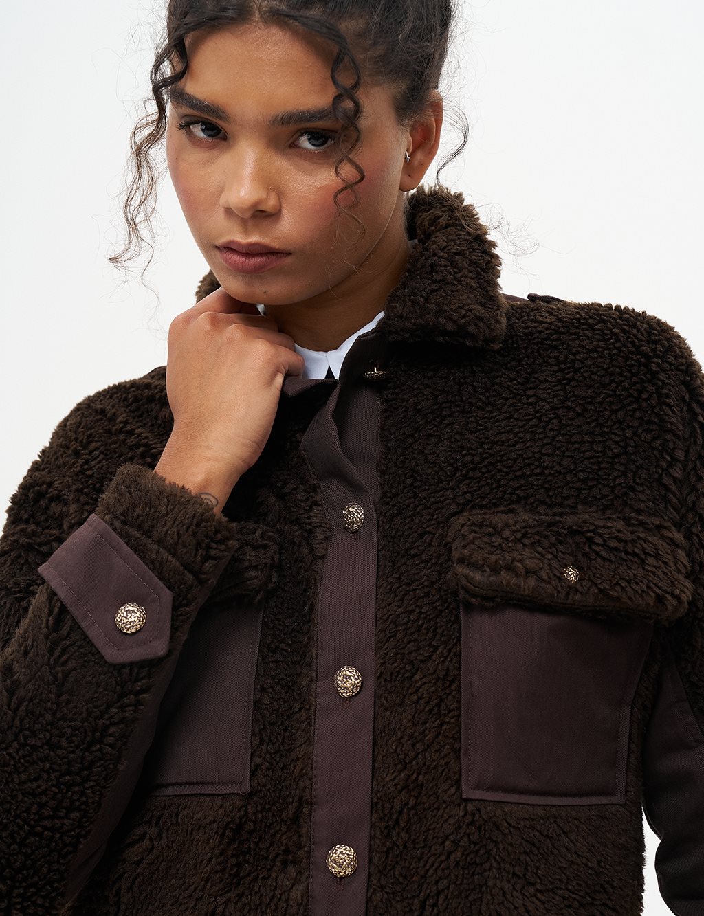 Double Pocket Plush Jacket Bitter Coffee