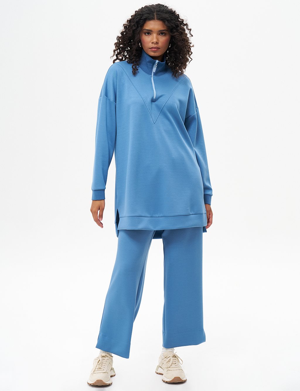 Dikiş Detaylı Scuba Sweatshirt Taç Mavisi
