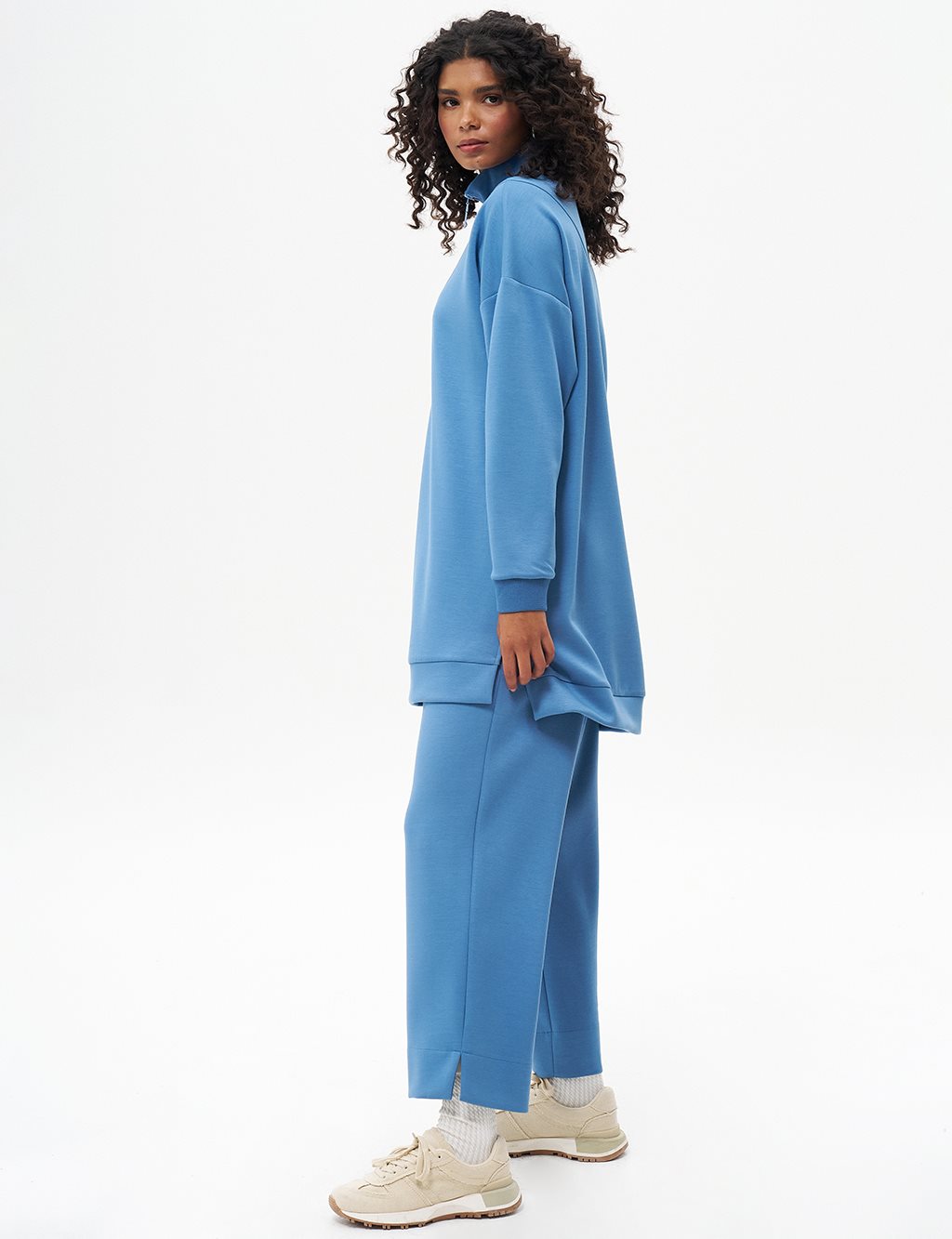 Dikiş Detaylı Scuba Sweatshirt Taç Mavisi