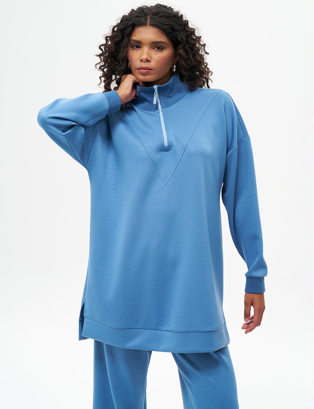 Dikiş Detaylı Scuba Sweatshirt Taç Mavisi