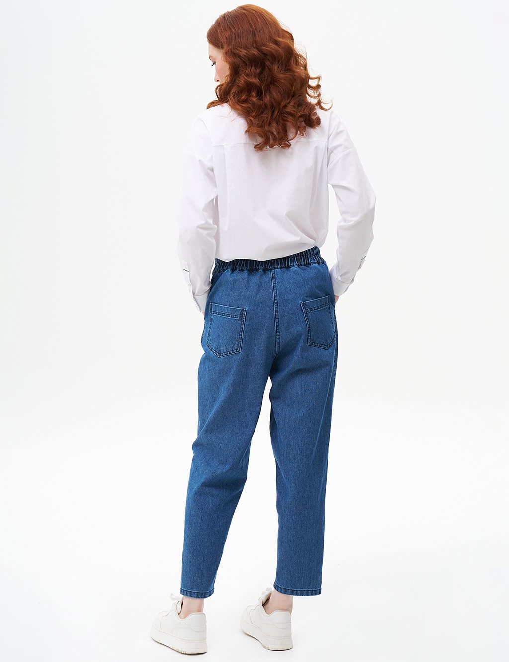 Düğmeli Havuç Kesim Denim Pantolon İndigo