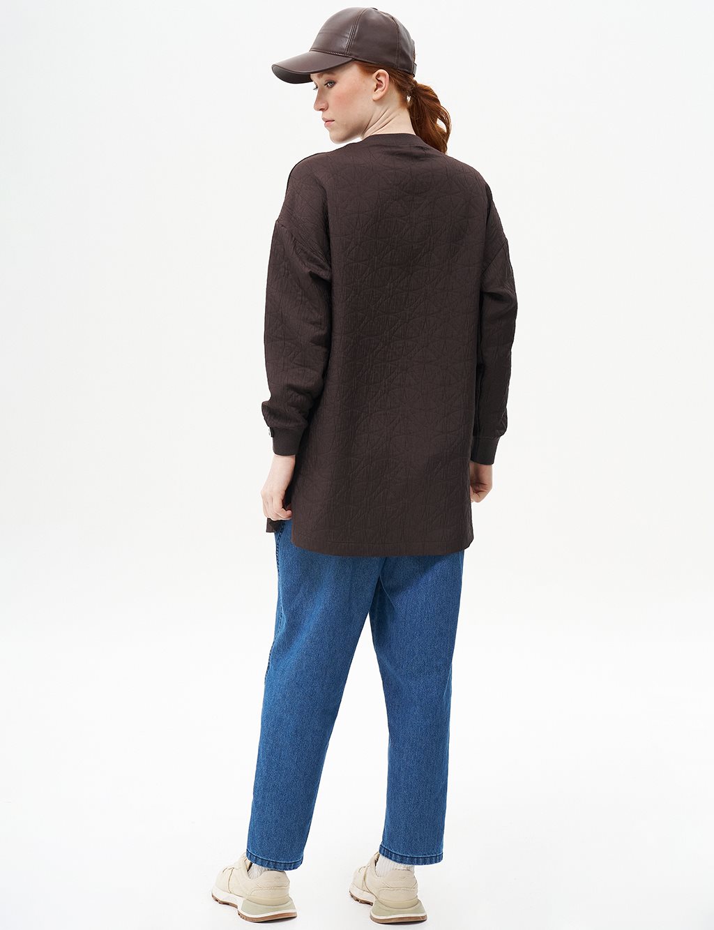 Dokulu Sweatshirt Koyu Kahve