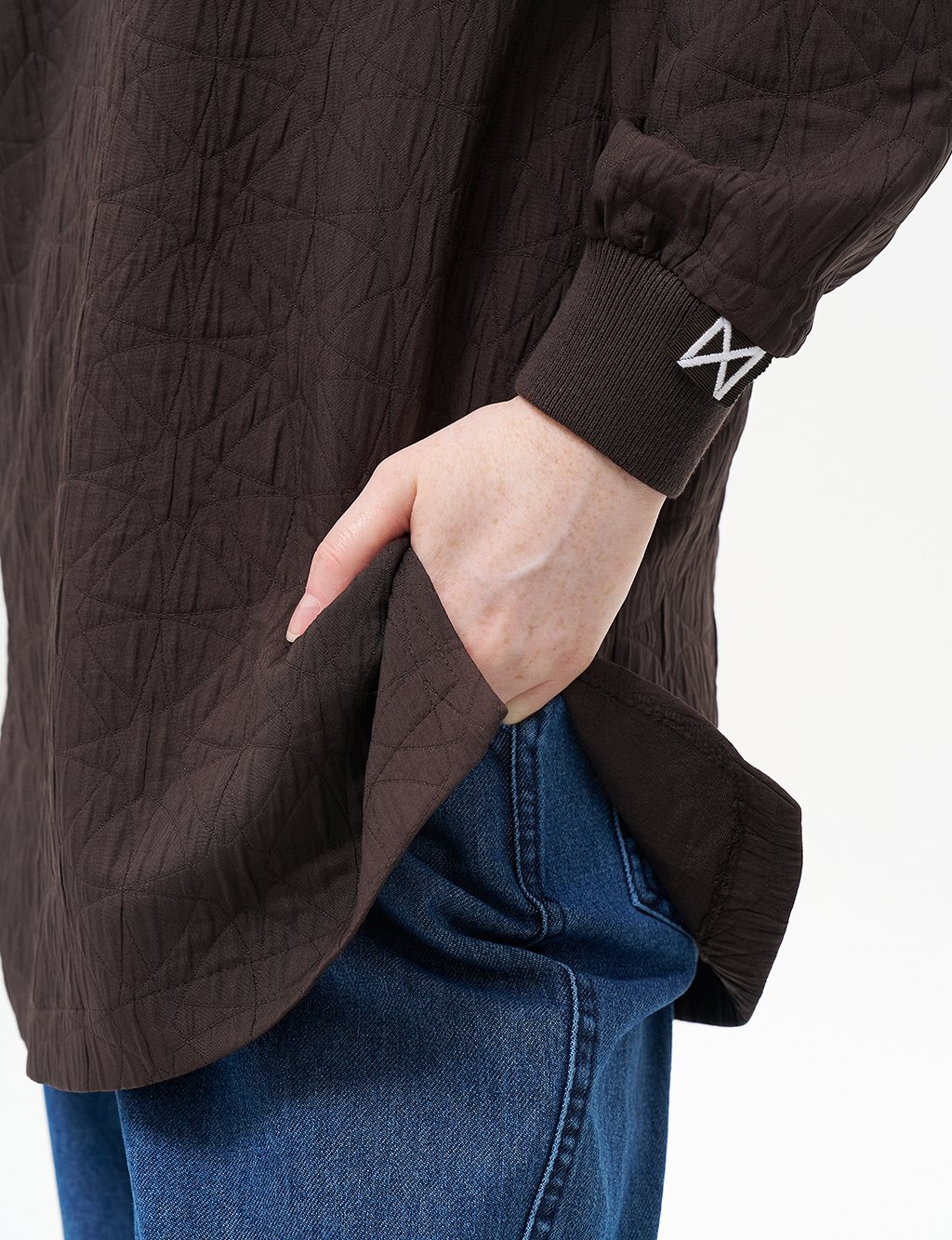 Dokulu Sweatshirt Koyu Kahve
