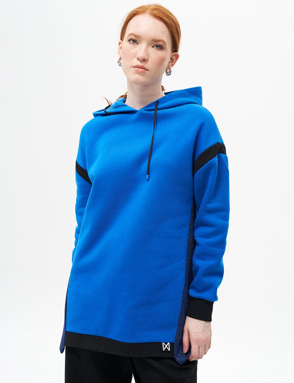 Fabric Mixed Three Thread Sweatshirt Sax