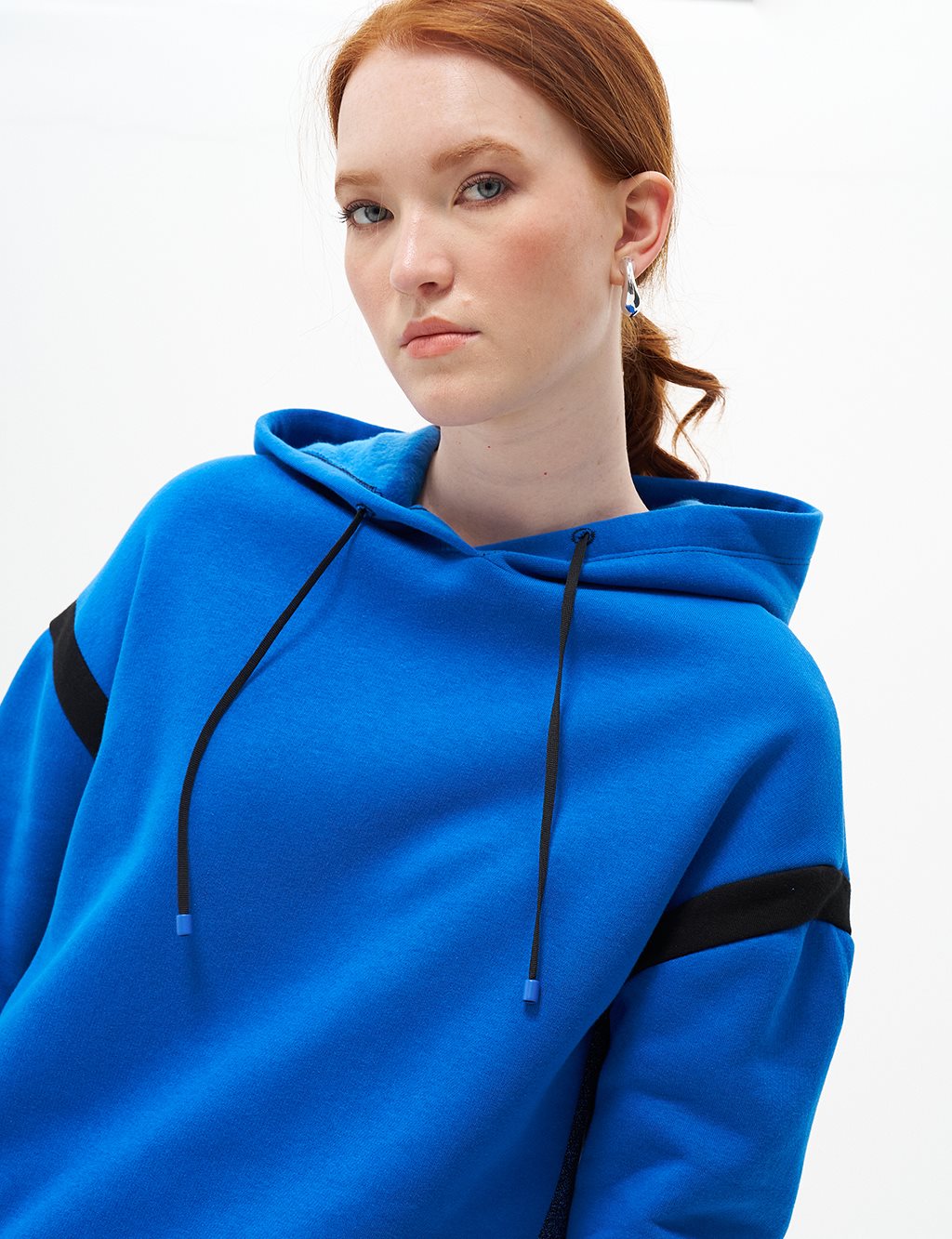 Fabric Mixed Three Thread Sweatshirt Sax