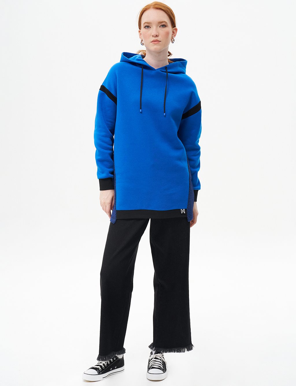 Fabric Mixed Three Thread Sweatshirt Sax