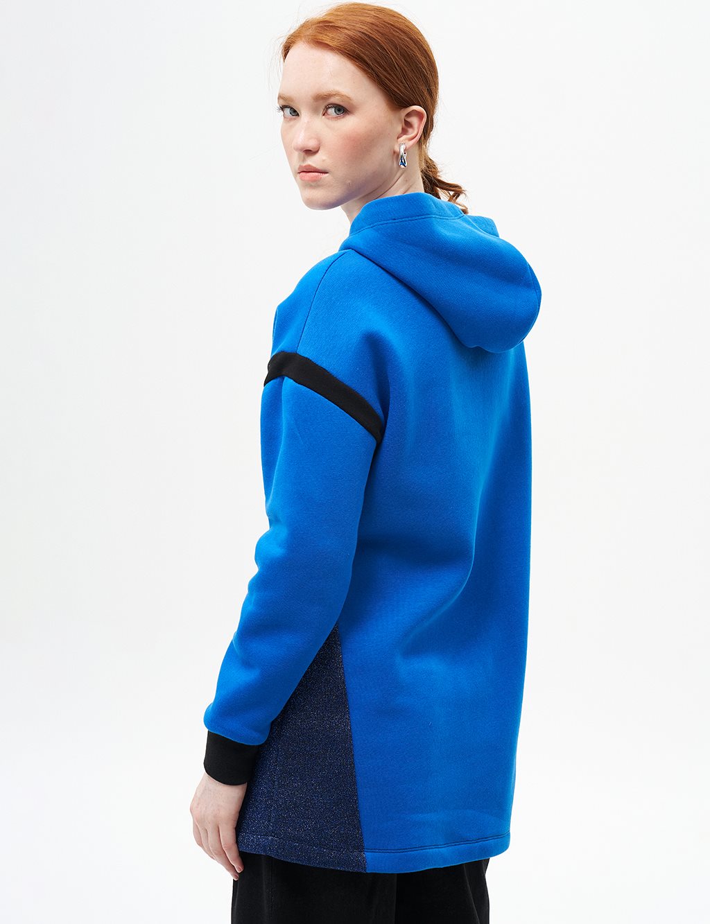 Fabric Mixed Three Thread Sweatshirt Sax