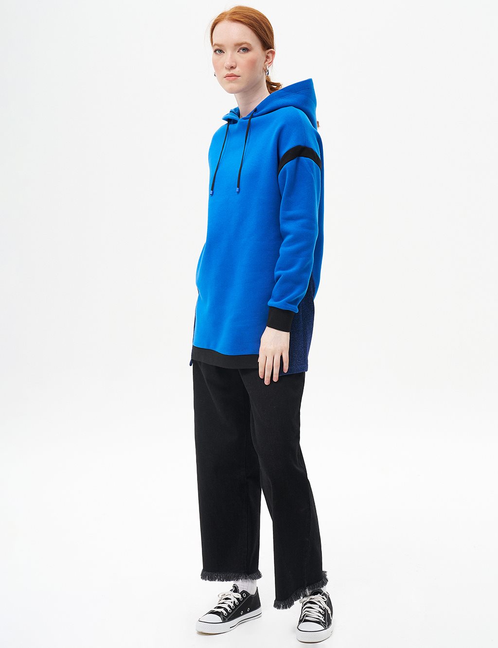 Fabric Mixed Three Thread Sweatshirt Sax