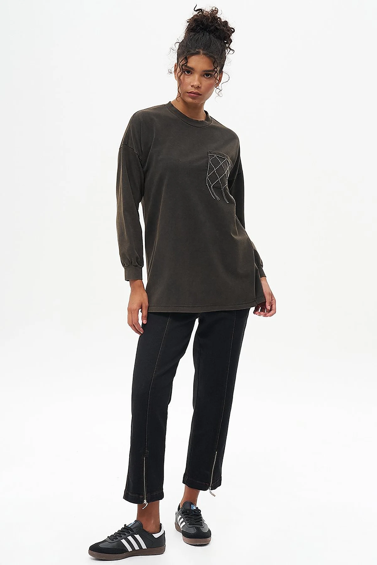Taş İşlemeli İki İplik Sweatshirt Yeşil 