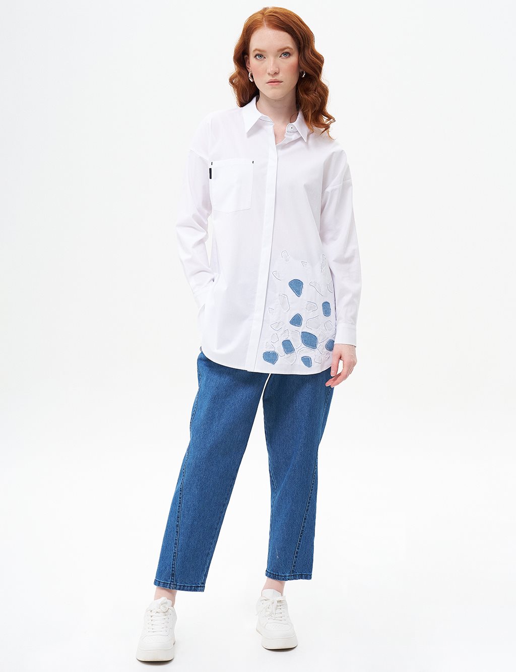 Embroidery Appliqued Poplin Tunic Optical White