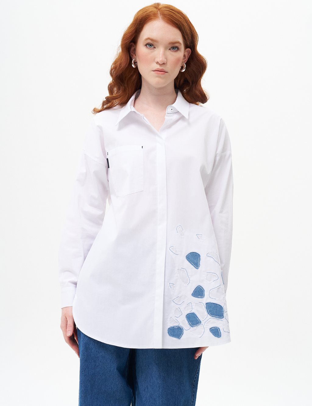 Embroidery Appliqued Poplin Tunic Optical White