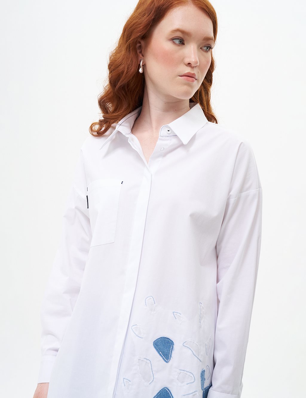 Embroidery Appliqued Poplin Tunic Optical White