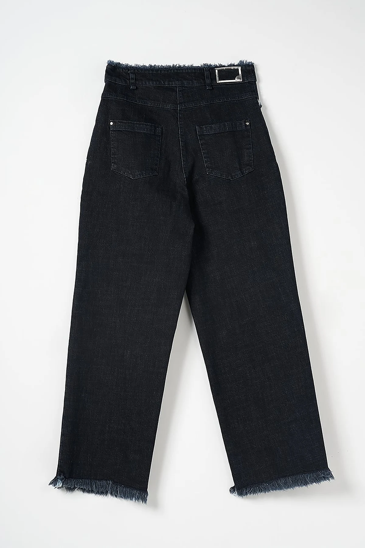 Fringed Denim Pants Navy Blue