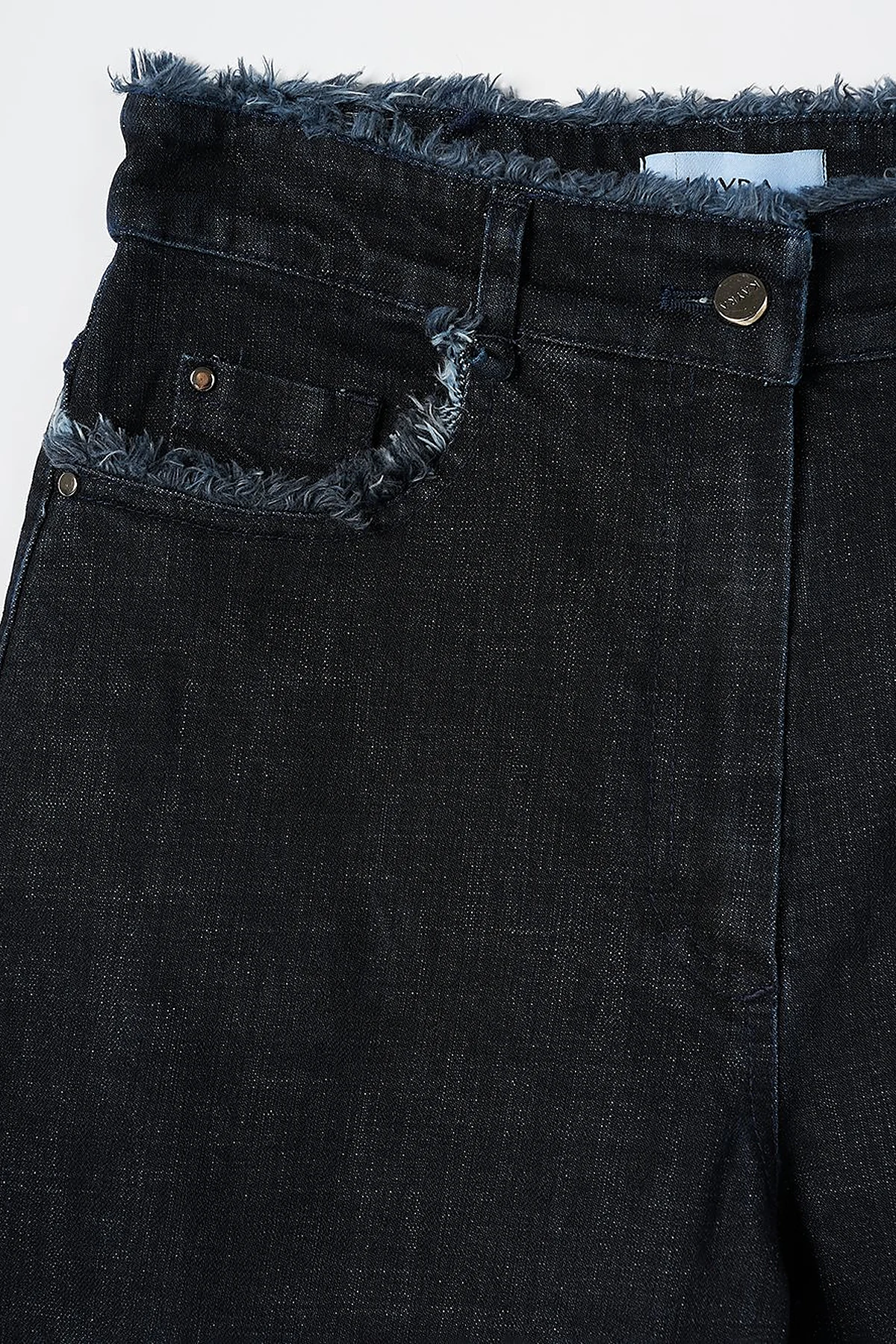 Fringed Denim Pants Navy Blue