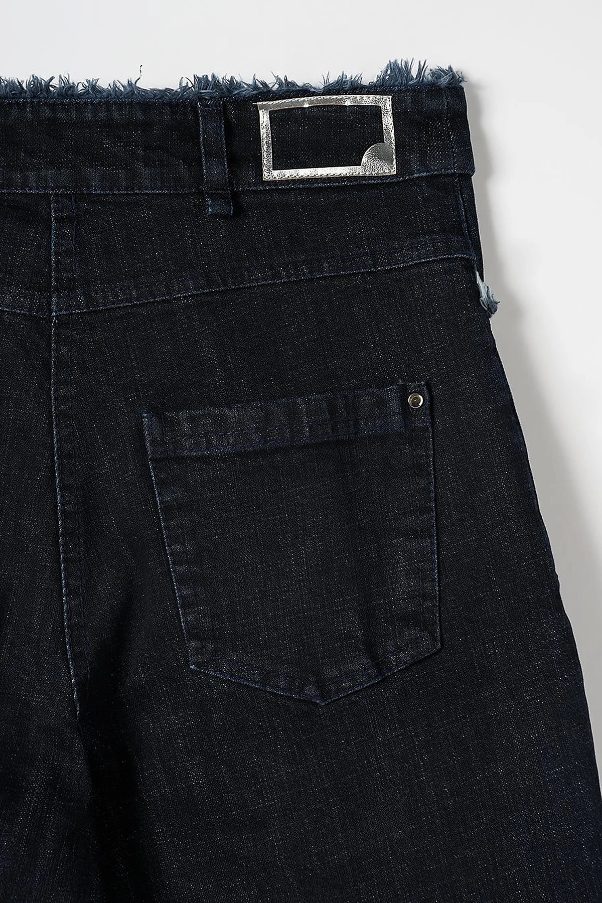 Fringed Denim Pants Navy Blue