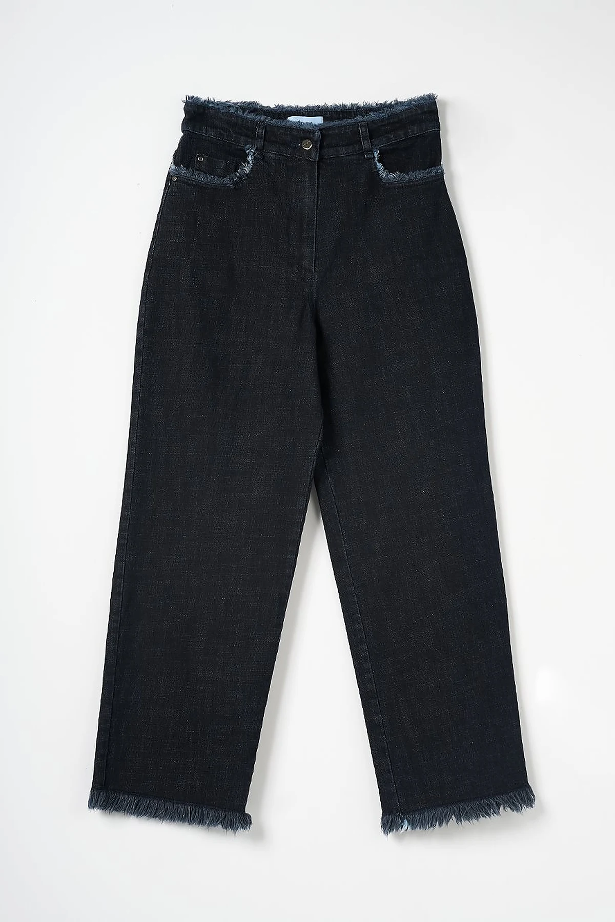Fringed Denim Pants Navy Blue