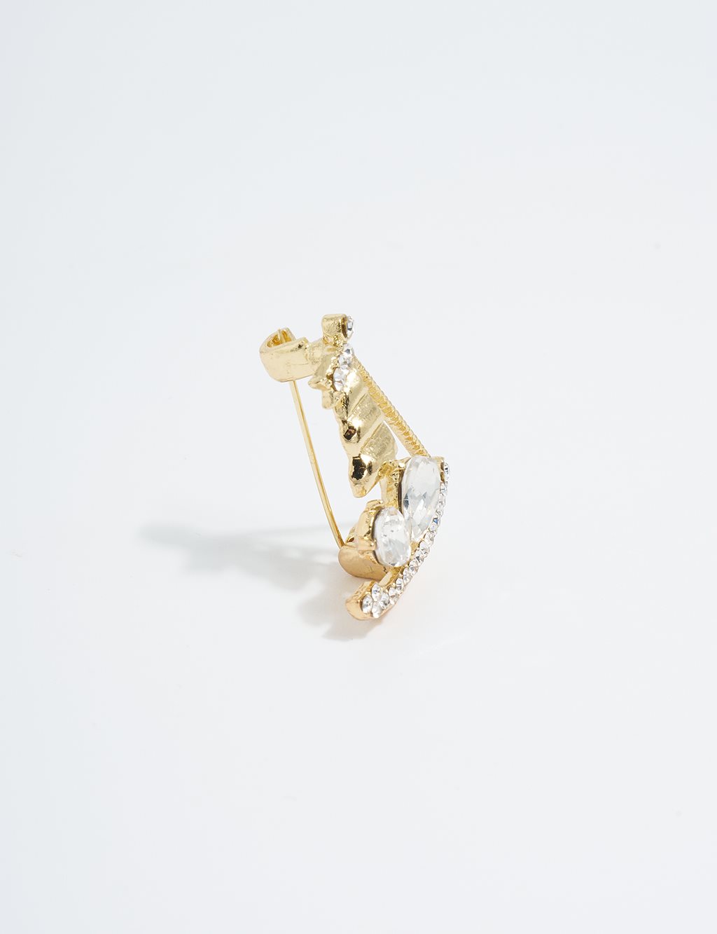 Gold Ship Figure Brooch with Stone Detailing