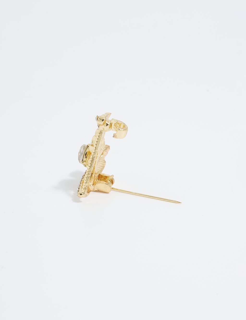 Gold Ship Figure Brooch with Stone Detailing