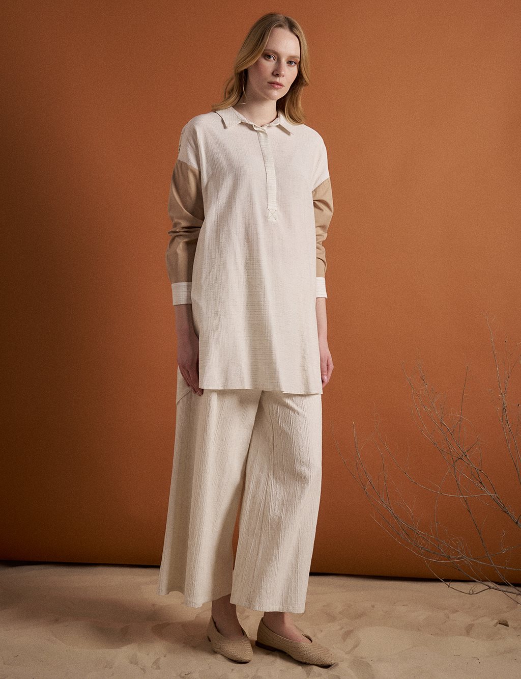 Lace Mixed Half Layer Tunic Cream