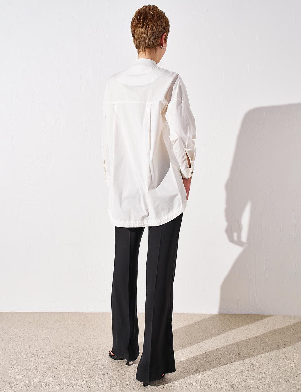  Stone-Embellished Ribbed Poplin Tunic Ecru