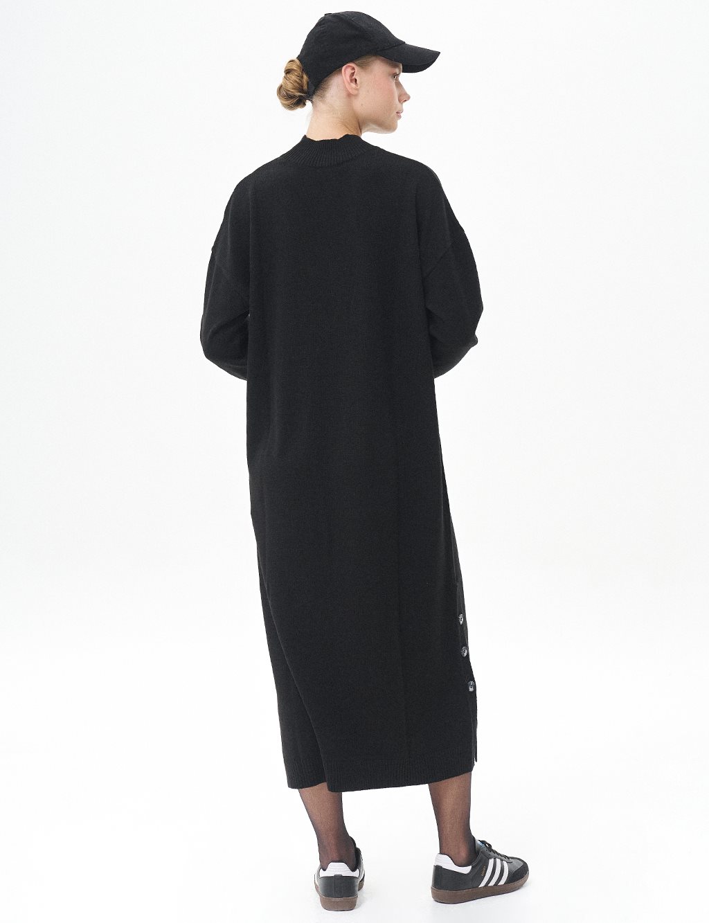 Button Detailed Knit Dress Black