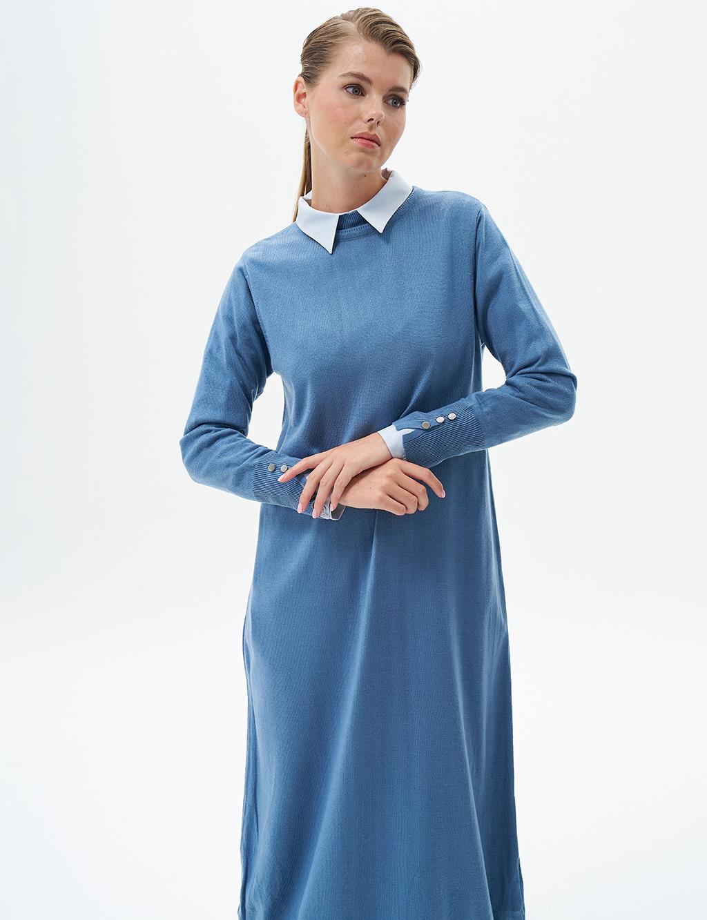 Half Turtleneck Knitted Dress Crown Blue