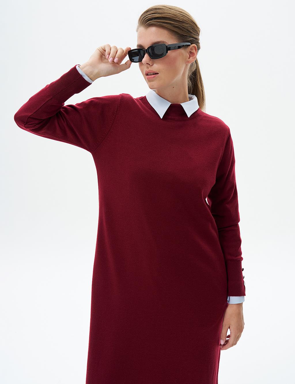 Half Turtleneck Knitted Dress Burgundy