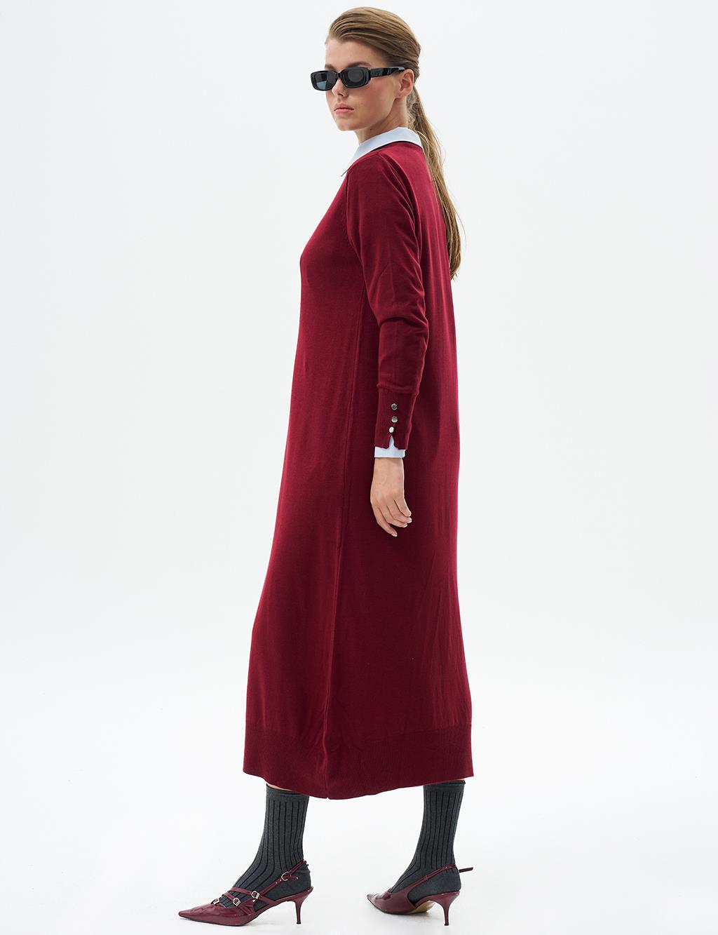 Half Turtleneck Knitted Dress Burgundy