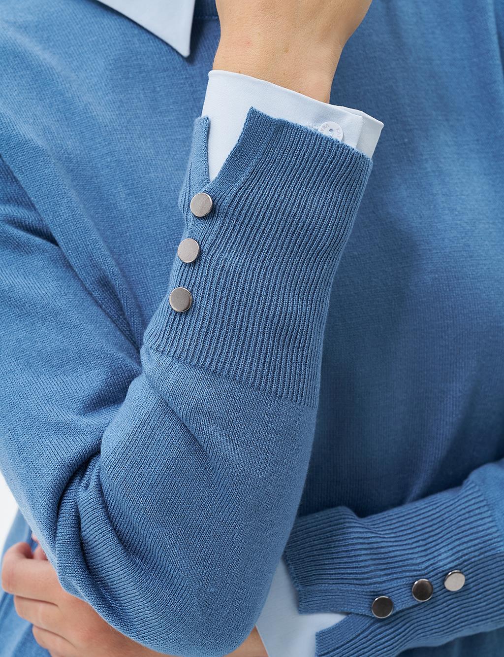 Half Turtleneck Knitted Dress Crown Blue