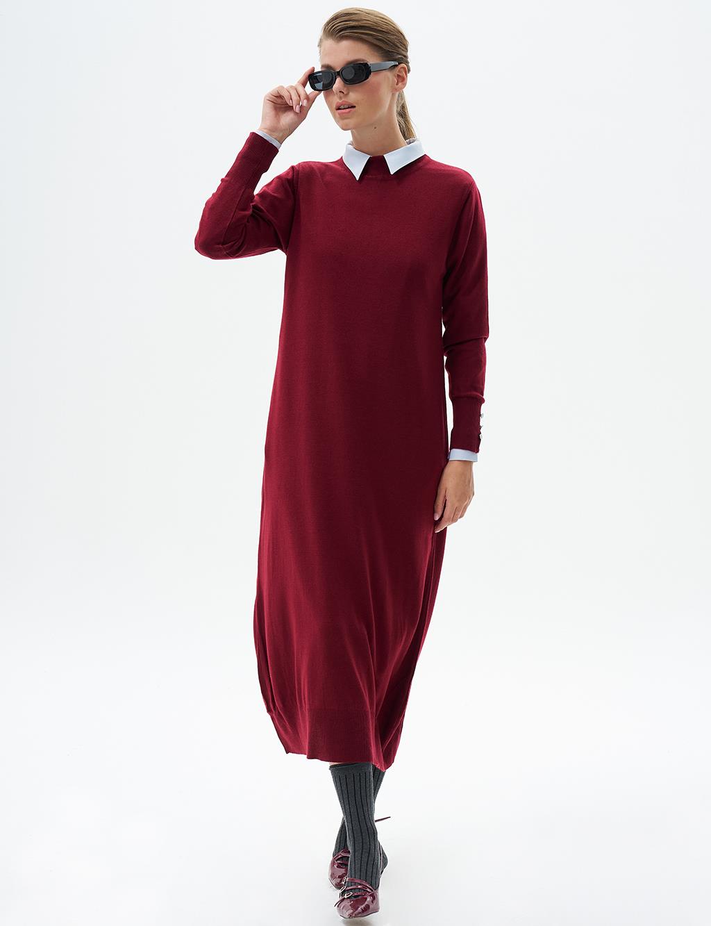 Half Turtleneck Knitted Dress Burgundy