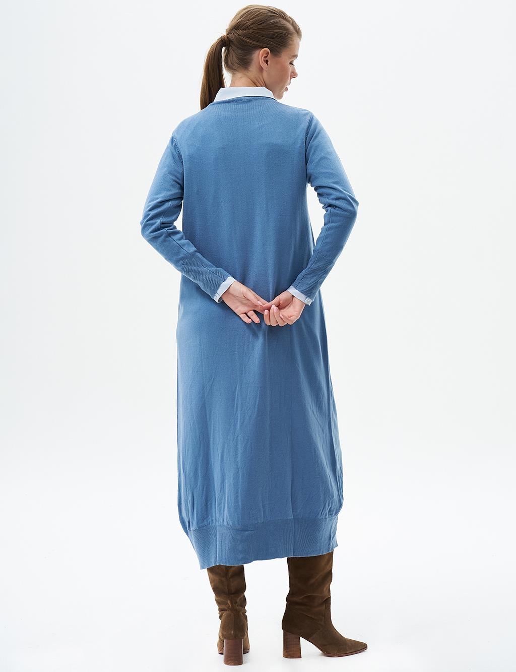 Half Turtleneck Knitted Dress Crown Blue