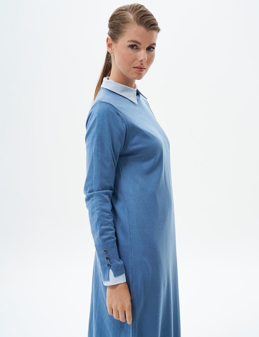 Half Turtleneck Knitted Dress Crown Blue