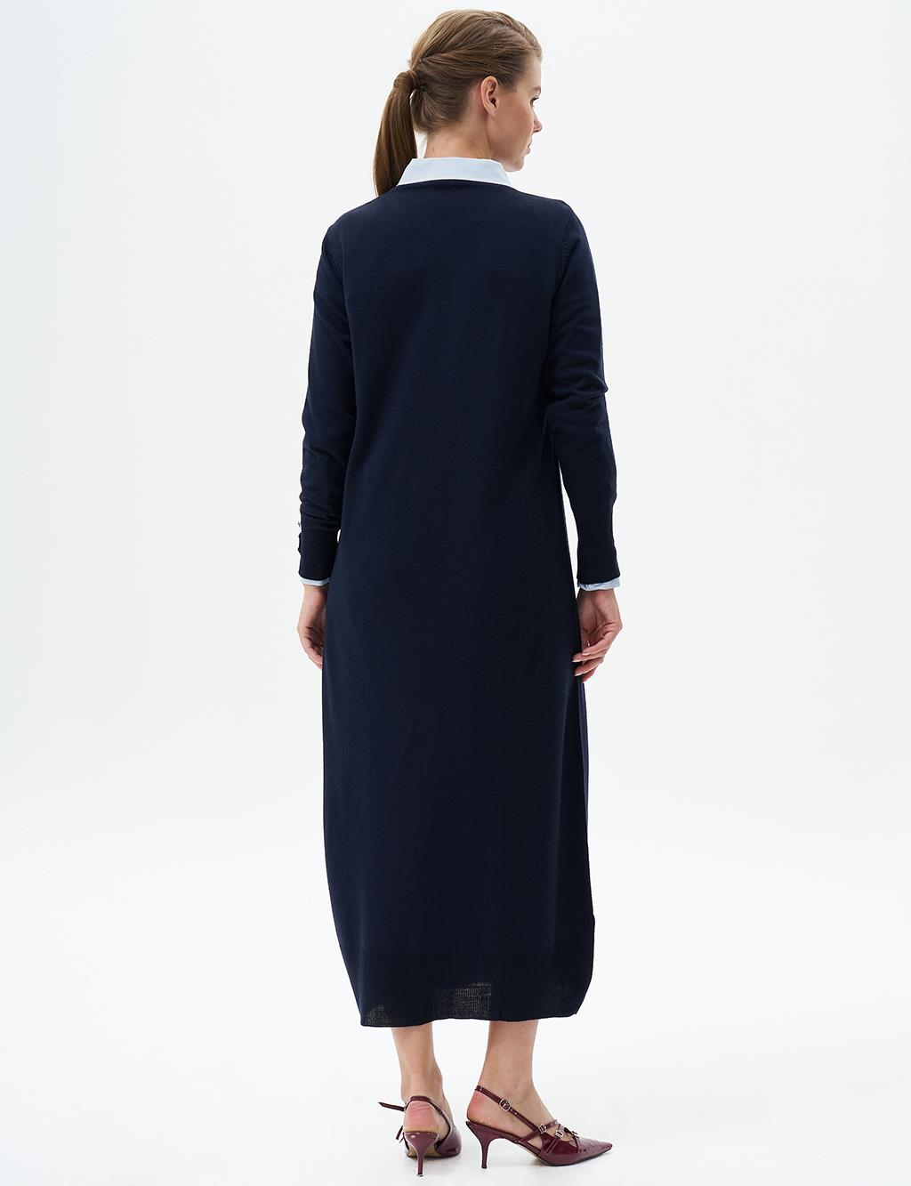 Half Turtleneck Knit Dress Navy Blue