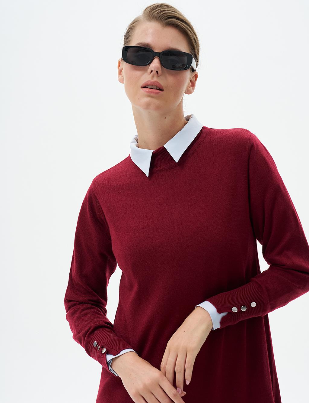 Half Turtleneck Knitted Dress Burgundy