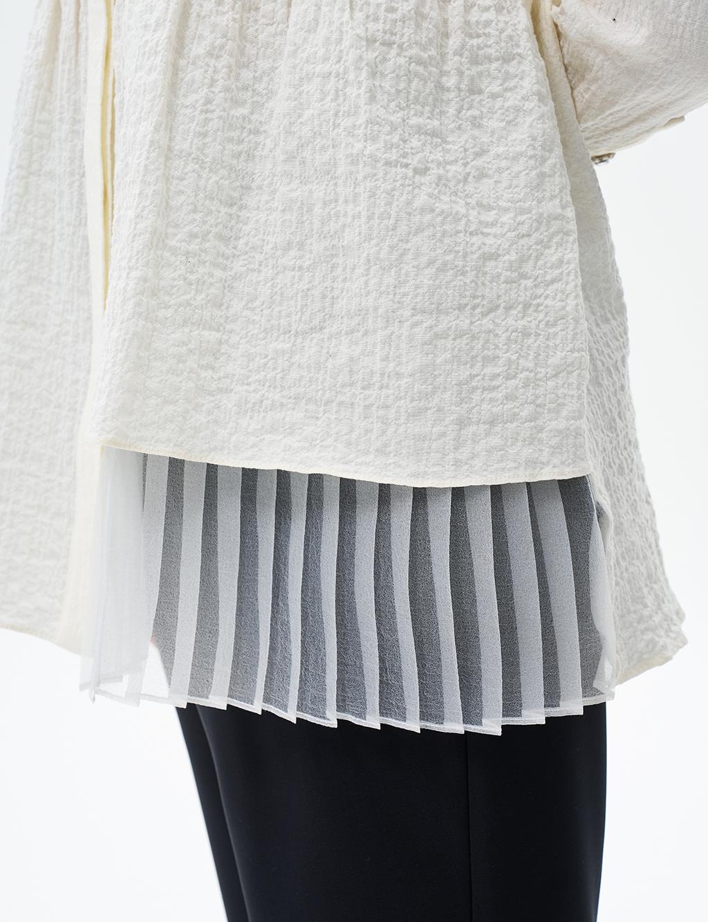 Stone Detailed Embossed Blouse Ecru