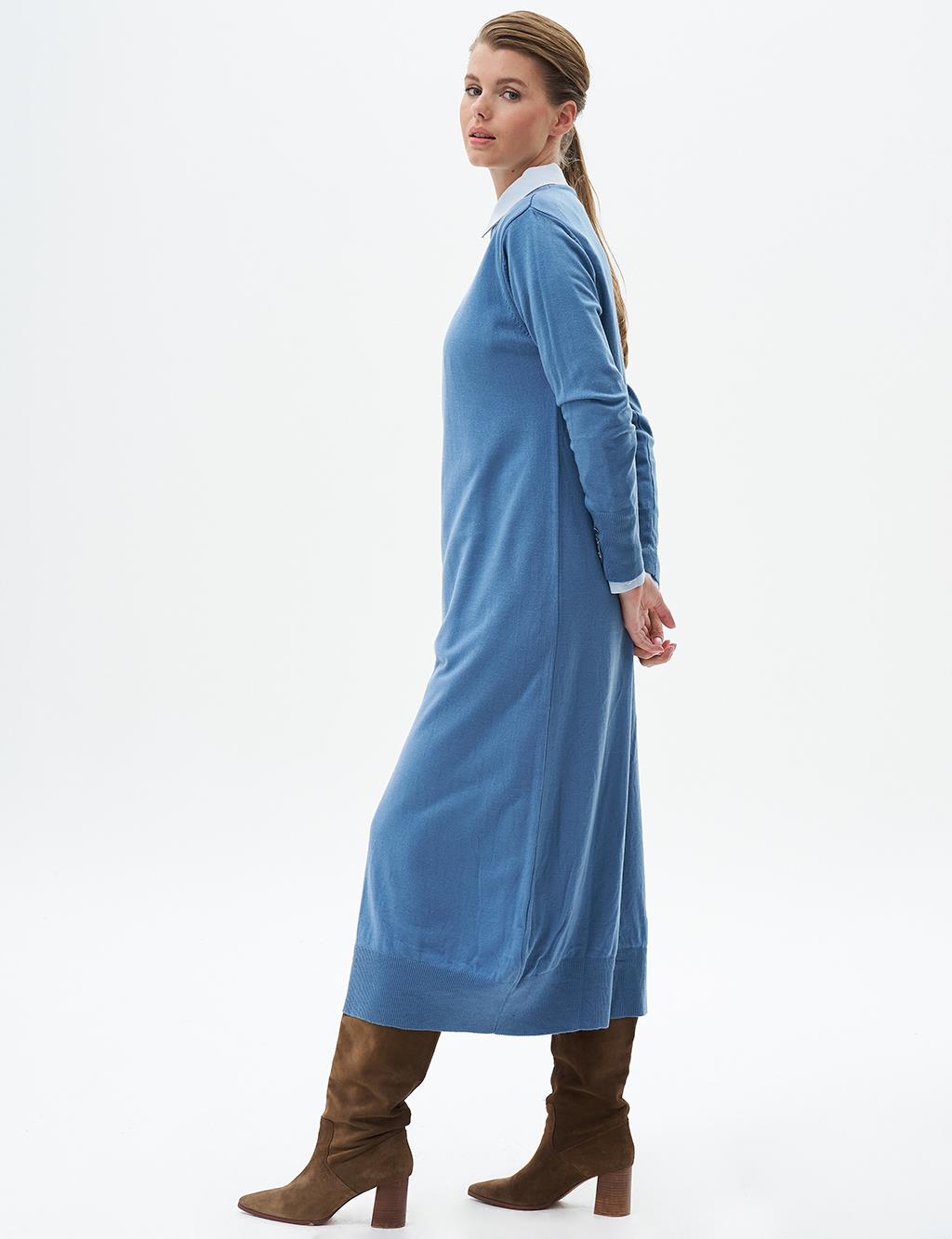 Half Turtleneck Knitted Dress Crown Blue