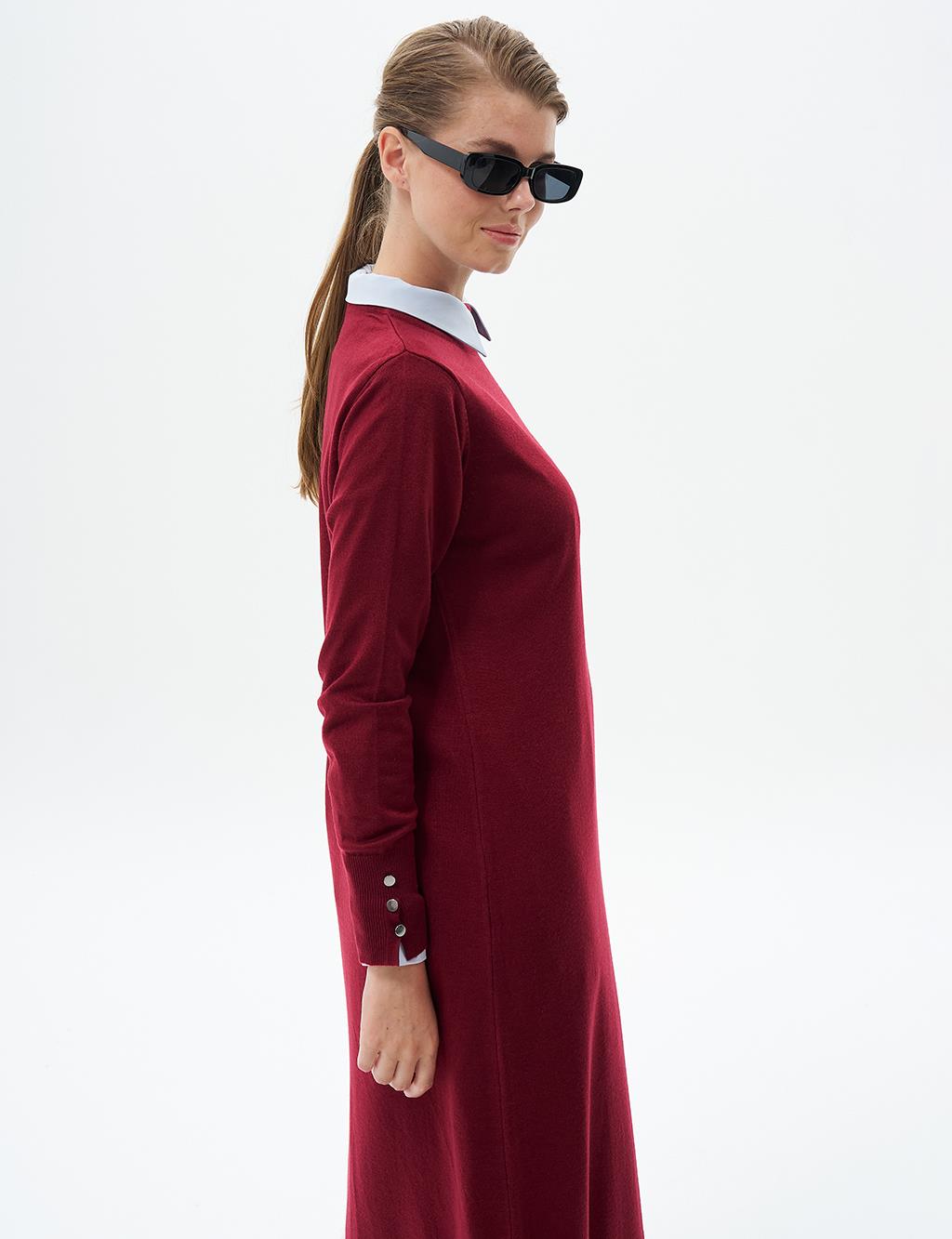 Half Turtleneck Knitted Dress Burgundy