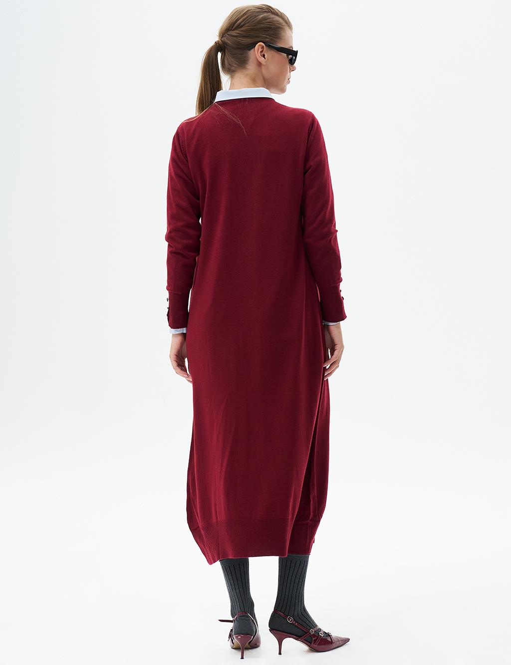 Half Turtleneck Knitted Dress Burgundy