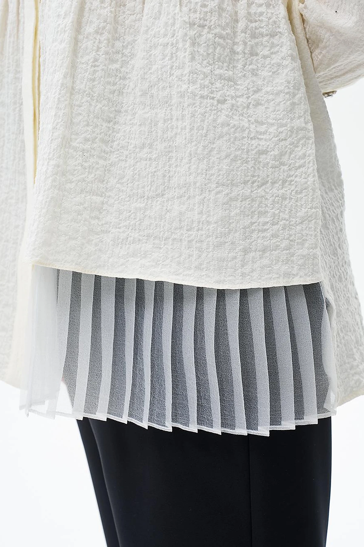 Stone Detailed Embossed Blouse Ecru