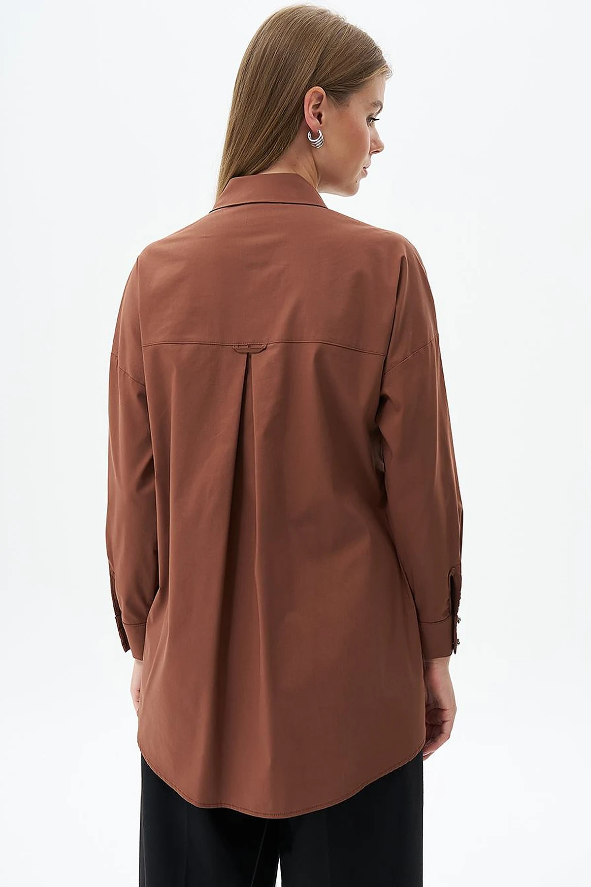 Taş İşlemeli Poplin Tunik Koyu Kahve