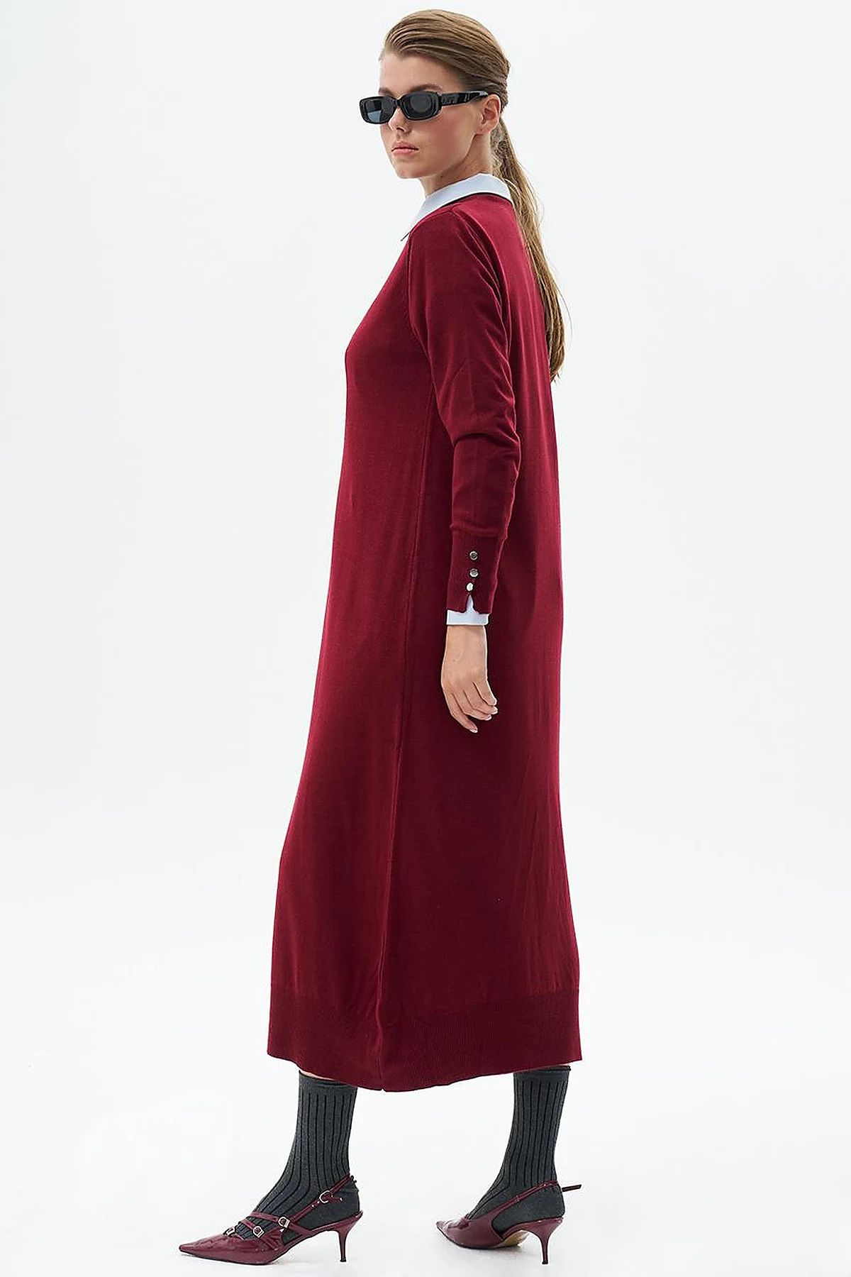 Half Turtleneck Knitted Dress Burgundy