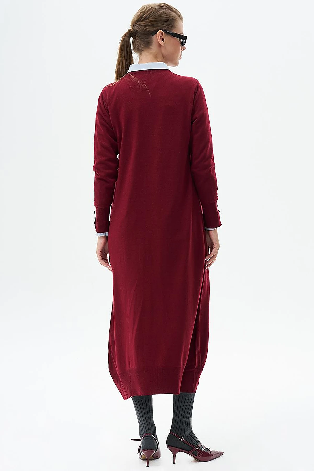 Half Turtleneck Knitted Dress Burgundy