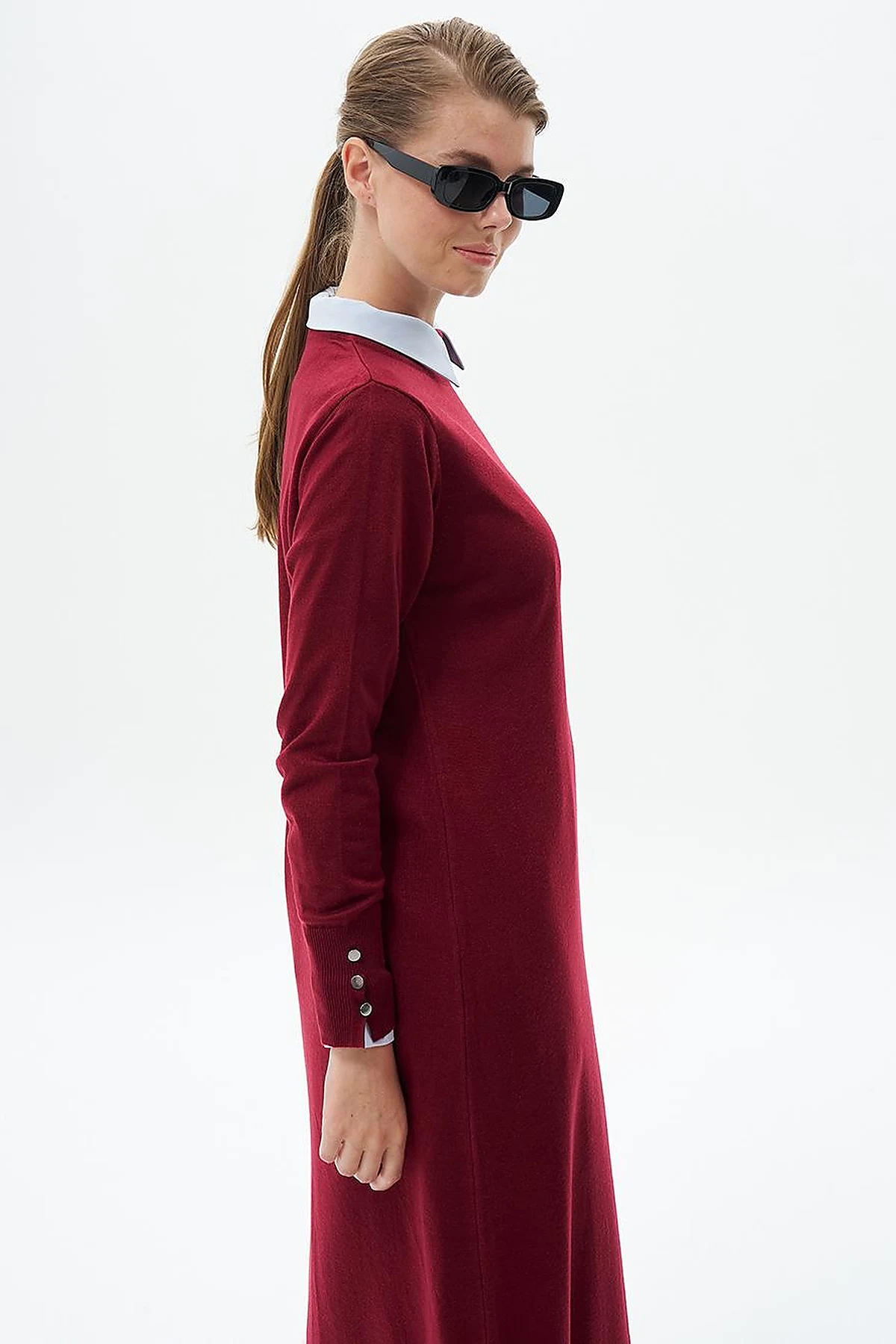 Half Turtleneck Knitted Dress Burgundy
