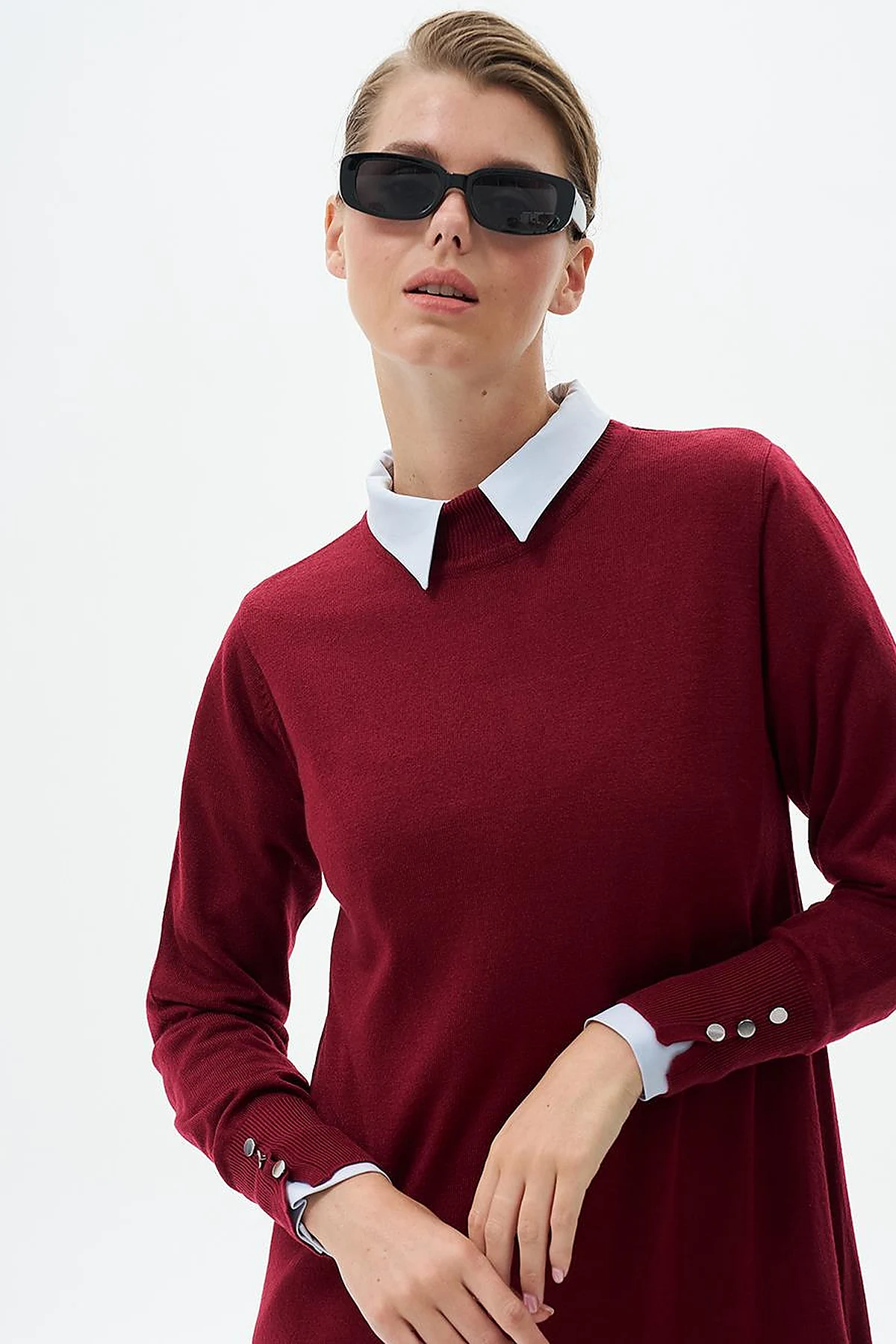 Half Turtleneck Knitted Dress Burgundy