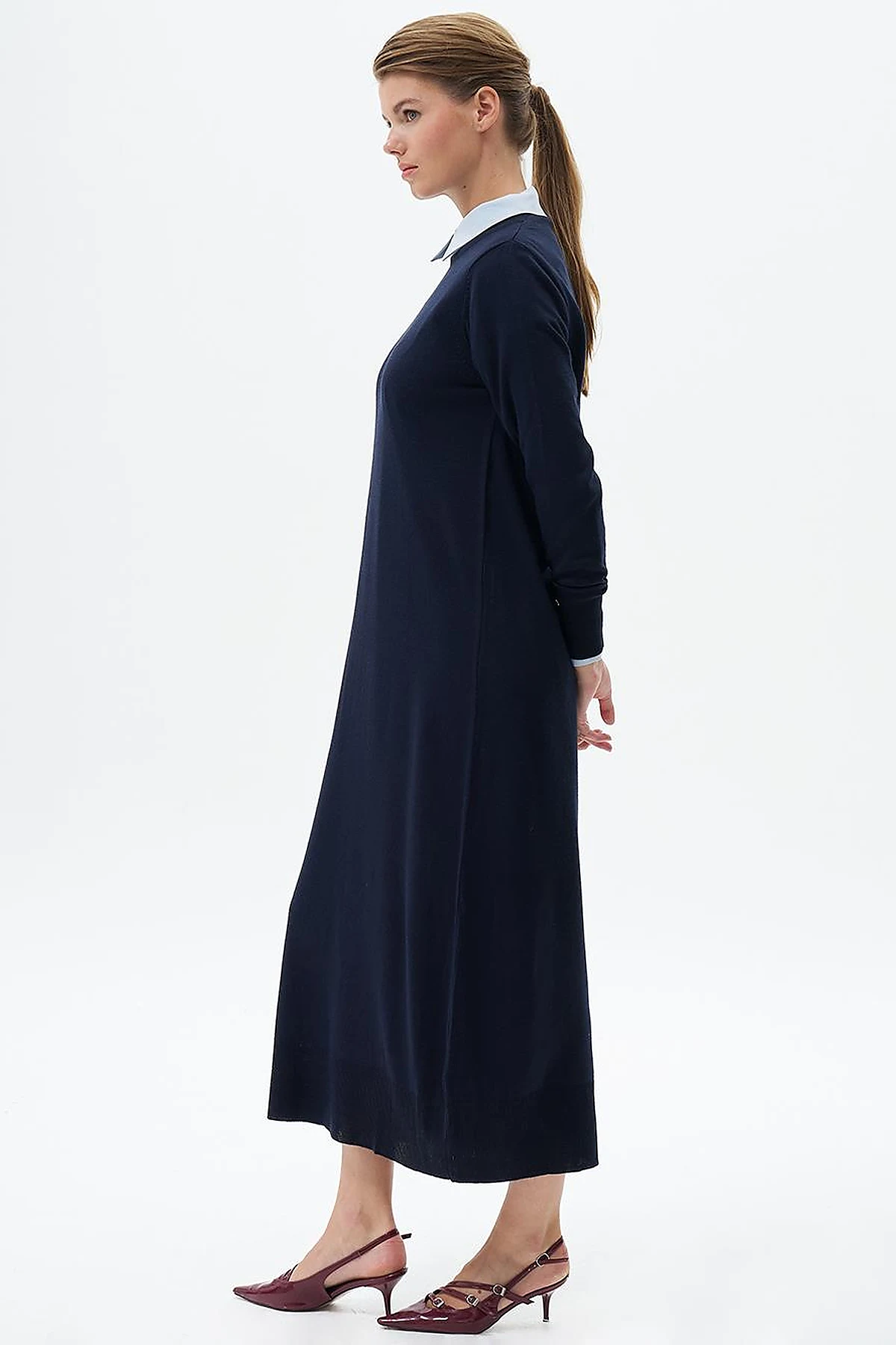 Half Turtleneck Knit Dress Navy Blue
