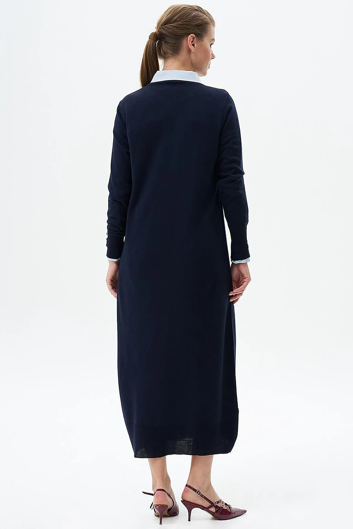 Half Turtleneck Knit Dress Navy Blue