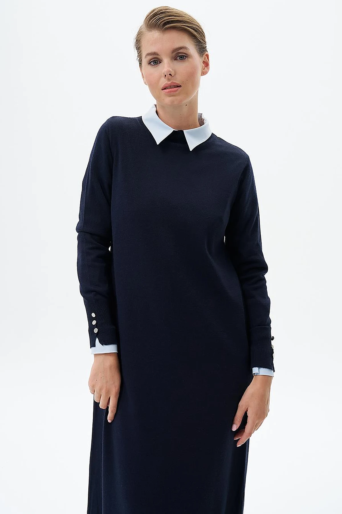 Half Turtleneck Knit Dress Navy Blue