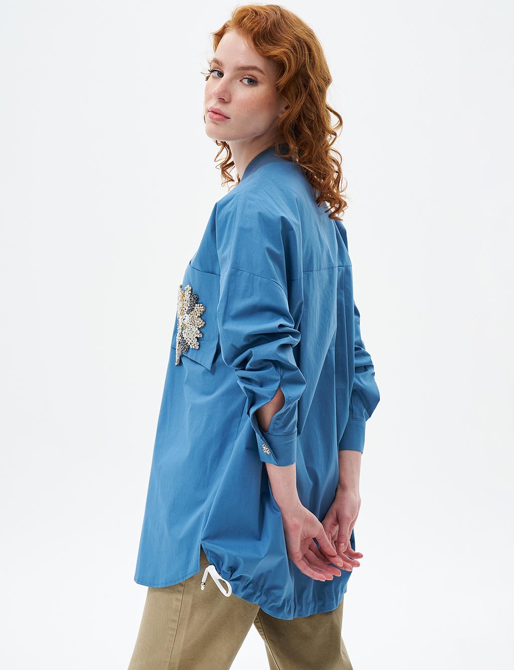 Stone Embroidered Poplin Tunic Crown Blue