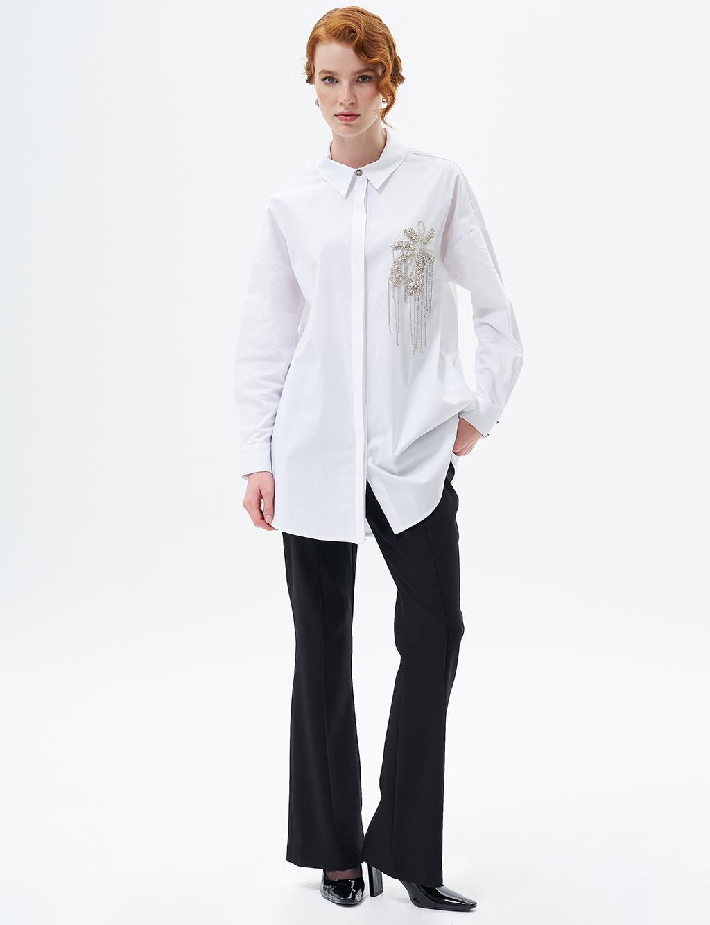 Stone Embroidered Poplin Tunic Optic White