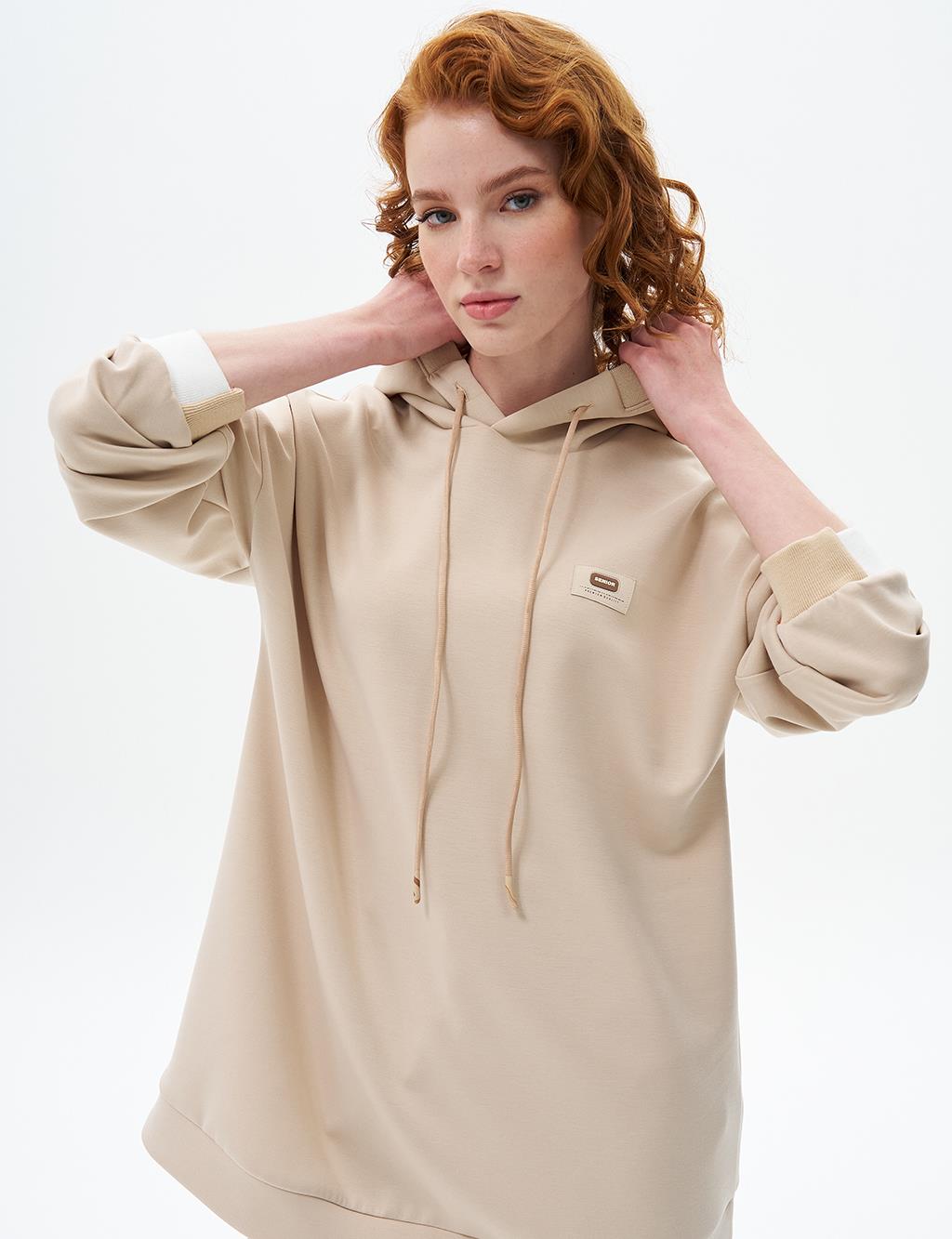 Hooded Scuba Sweatshirt Light Beige